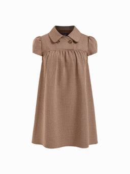 Cider - Houndstooth Women's Oversized Peter Pan Collar Mini Dress Brown