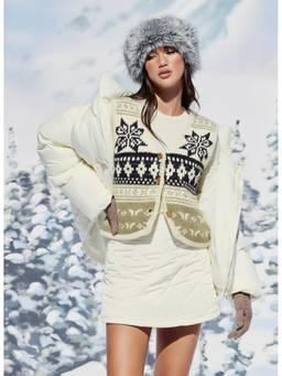 Cider - Snowflake Fair Isle Women V-Neck Button Knit Vest Cardigan Navy Blue