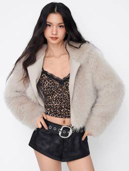 Cider - Faux Fur Women Hooded Zip-Through Jacket Champagne