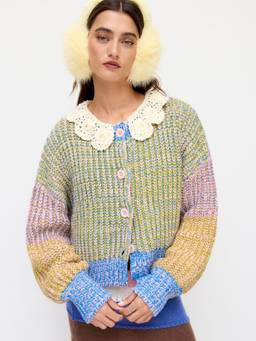 Cider - Colorblock Women Oversized Round Neck Cardigan Green