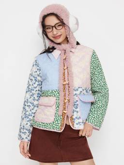 Cider - Floral Striped Women's Colorblock Pocket Jacket Multi-Color