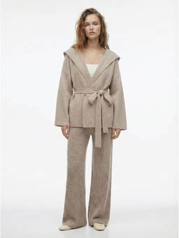 Cider - Hooded Women's Wool-Blend Oversized Belted Cardigan Mocha