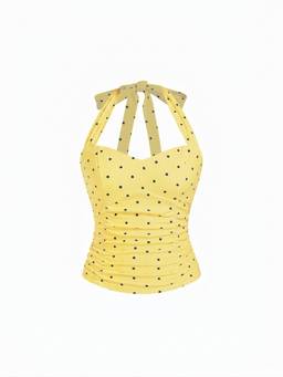 Cider - Cotton Women's Polka Dot Halter Neck Ruched Top Light Yellow
