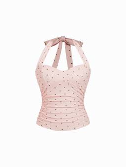 Cider - Cotton Women's Polka Dot Halter Neck Ruched Top Pink