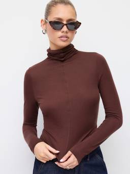 Cider - Wool-blend Women's Slim Fit High Neck Long Sleeve Top Coffee