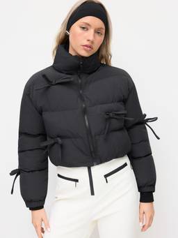Cider - Funnel Neck Women's Bowknot Drawstring Puffer Jacket Black