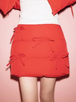 Cider - Bowknot Women's Mid-Rise Tiered Puffer Mini Skirt Red