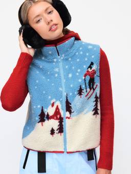Cider - Ski Graphic Women's Stand Collar Zip Through Jacket Vest Sky Blue