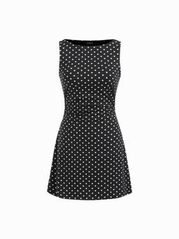 Cider - Cotton Blend Women's Ruched Polka Dot Mini Dress Black