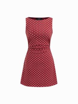 Cider - Cotton-Blend Women’s Ruched Polka Dot Mini Tank Dress Red