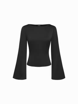 Cider - Satin Women's Boat Neck Bell Sleeve Blouse Black