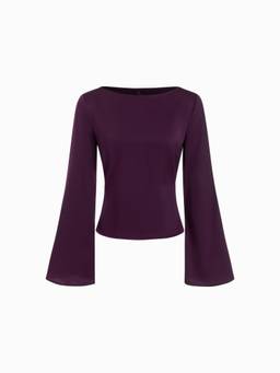 Cider - Satin Women's Boat Neck Bell Sleeve Blouse Purple