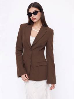 Cider - Notched Collar Women’s Bell Sleeve Button Blazer Brown