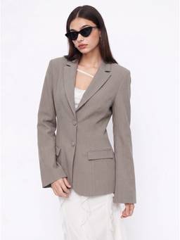 Cider - Notched Collar Women's Bell Sleeve Button Blazer Sand