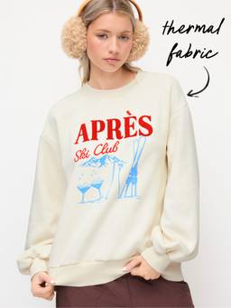 Cider - Ski Club Women's Oversized Fit Graphic Sweatshirt Cream