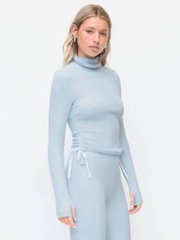 Cider - Turtleneck Women's Ruched Drawstring Co-ord Set Blue