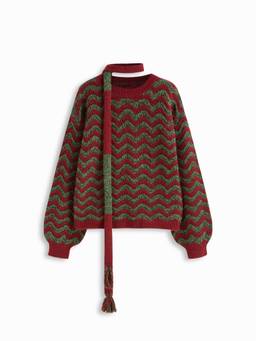 Cider - Knit Wave Women's Geometric Balloon Sleeve Top Wine