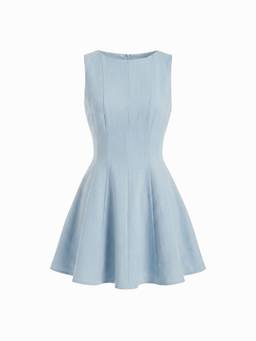Cider - Solid Women's Sleeveless Boat Neck Flared Mini Dress Blue