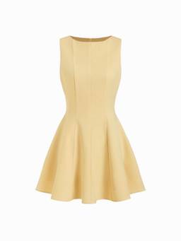 Cider - Solid Women's Boat Neck Ruffle Hem Mini Dress Yellow