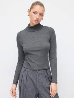 Cider - Wool-Blend Women’s High Neck Shoulder Pad Tee Grey