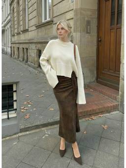 Cider - Suede Women's Leopard Print Mid-Rise Mermaid Maxi Skirt Brown