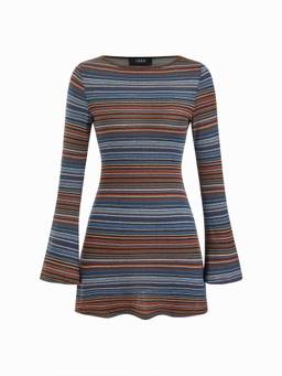 Cider - Jersey Women's Striped Boat Neck Flared Mini Dress Blue