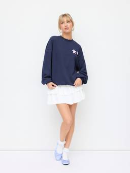 Cider - Lucky Girl Women's Oversized Fit Graphic Sweatshirt Navy Blue