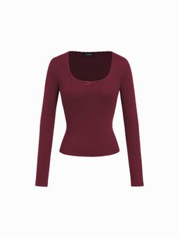 Cider - Pointelle Women's Bow Lace U-Neck Tee Wine