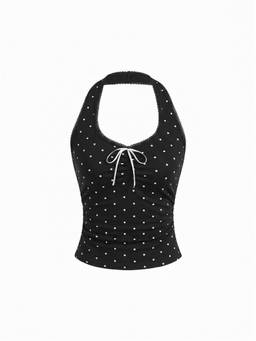 Cider - Cotton Blend Women Ruched Halter Neck Cami Top Black
