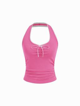Cider - Cotton Blend Women Ruched Halter Neck Cami Top Red