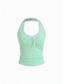 Cider - Cotton Blend Women Ruched Halter Neck Cami Top Green