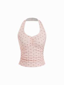 Cider - Cotton Blend Women Ruched Halter Neck Cami Top Pink