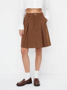 Cider - Suede Women's Pleated A-Line Mini Skirt Brown