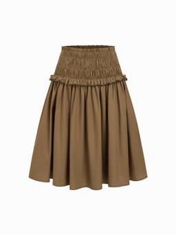 Cider - Low Rise Ruched Ruffled Women's Midi Skirt Brown