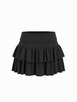 Cider - Two Way Women's Low Rise Ruffled Layered Mini Skirt Black