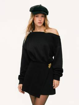 Cider - Cotton-Blend Women’s Oversized Asymmetrical Mini Dress Black