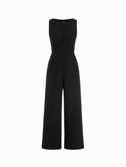 Cider - Tweed Women's Sleeveless Boat Neck Wide Leg Jumpsuit Black