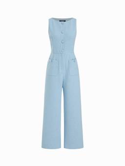 Cider - Tweed Women's Sleeveless Boat Neck Jumpsuit Sky Blue
