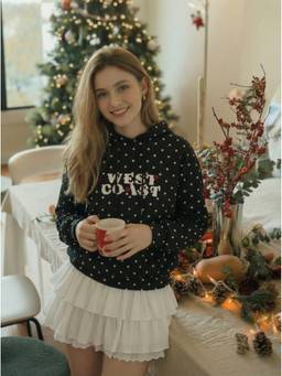 Cider - West Coast Women's Oversized Polka Dot Hooded Hoodie Black