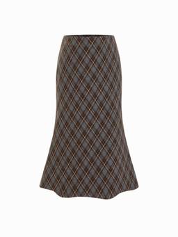 Cider - Plaid Women's Mid-Rise Half-Zip Pencil Midi Skirt Brown