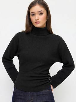 Cider - Knit Women's Ruched Turtleneck Top Black