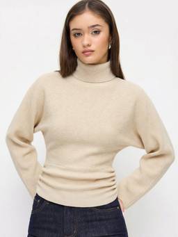 Cider - Knit Women's Ruched Turtleneck Top Cream