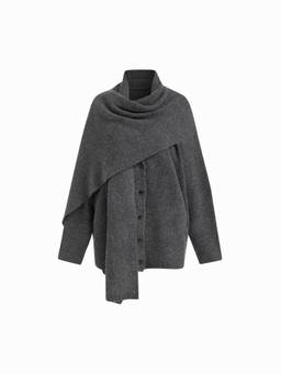 Cider - Wool-Blend Women's Oversized V-Neck Button Cardigan Grey
