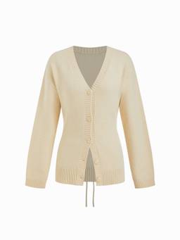 Cider - Knit Wool-Blend Women's V-Neck Button Tie-Back Cardigan Cream
