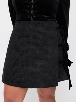 Cider - Tweed Women's Bowknot Mid-Rise Mini Skirt Black