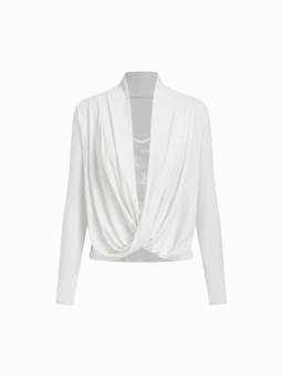 Cider - Cotton Blend Women Lace Twist V-Neck Top White
