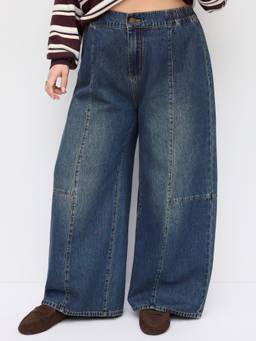 Cider - Curve & Plus Women High-Rise Elastic Waist Wide-Leg Jeans Indigo