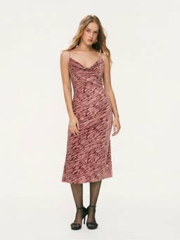 Cider - Velvet Women's Cowl Neck Animal Print Cami Maxi Dress Pink