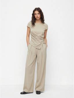 Cider - Women's Wrap Knot Boat Neck Pant Set Sand