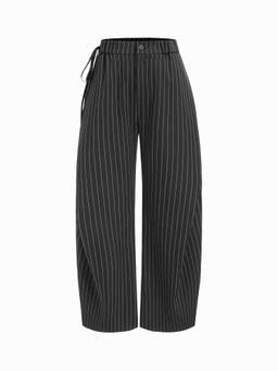 Cider - Striped Side-Knot Women's Mid-Waist Barrel-Leg Trousers Black